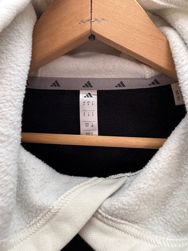 Adidas Script Logo Layered Double Sleeve Hoodie Black Cream Size S gallery