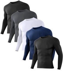 5 Pack Men’s Compression Shirts Long Sleeve Athletic Workout Sports Undershir…