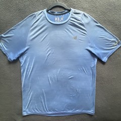 New Balance Men’s Size XL Running Tech Light Blue Shirt with Reflective Stripes
