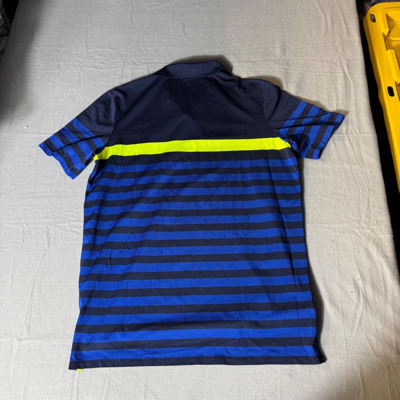 RLX Ralph Lauren Mens Blue Striped Performance Golf Polo Shirt Neon Yellow Large gallery
