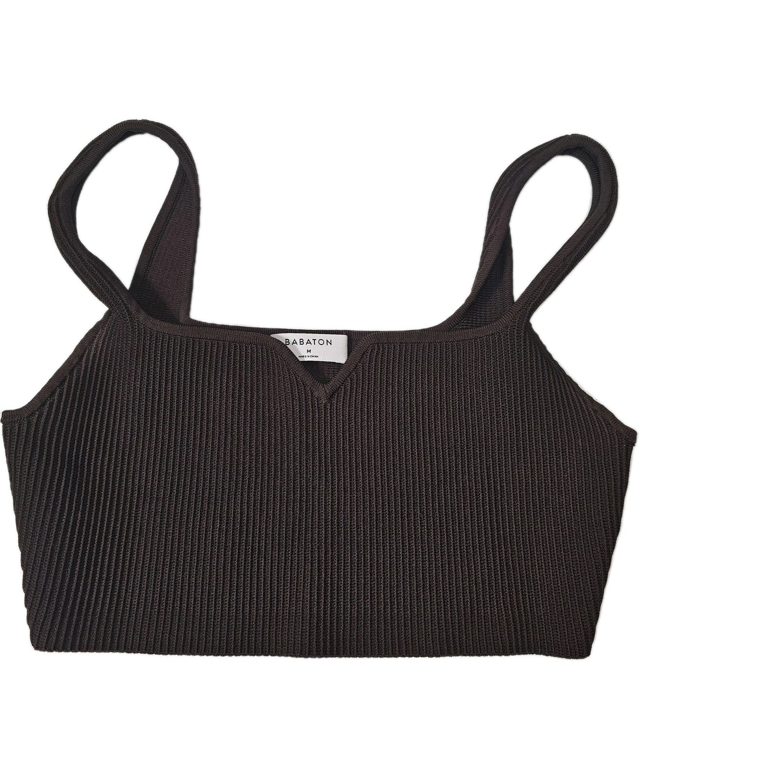 Babaton Tank Womens M Brown Cropped Strappy Square Neck Slim Stretch Ribbed gallery