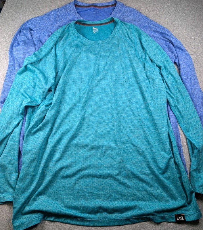 2 Men's SAXX Long Sleeved 100% Polyester UPF 25 AERATOR Shirts XXL Blue Green gallery