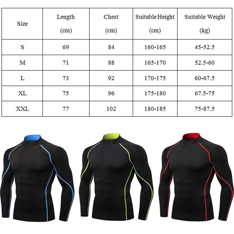 Men's Turtleneck Sports Tops Tight Elastic Fitness Training Long Sleeve T-Shirt gallery