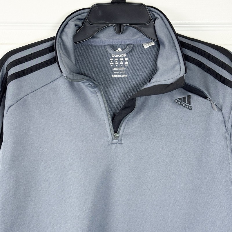 Adidas Men's 1/4 Zip Pullover Medium Gray Black 3-Stripe Zippered Chest Pocket gallery