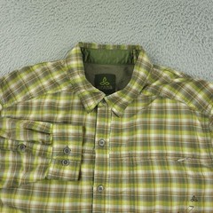 PrAna Shirt Mens XL Green Plaid Nylon Breathe Long Sleeve Hiking Outdoor Travel