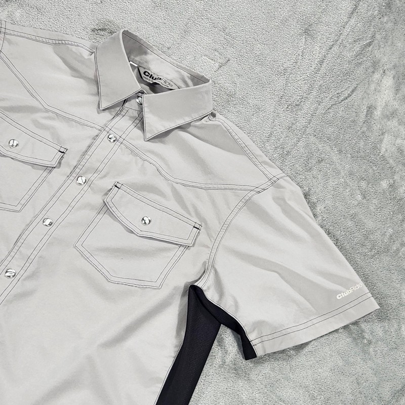 Club Ride Shirt Mens Medium Gray Short Sleeve Cycling Snap Front Performance gallery