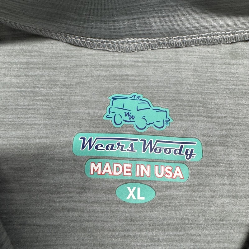 Wears Woody Pullover Mens XL Gray Blue Quarter Zip Made USA Bamboo Blend Patch gallery