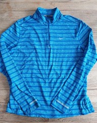 Nike Running Dri Fit Mens Sz XL Blue Element 1/4 Zip Pullover Striped Thumbholes