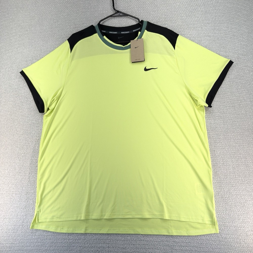 Nike Court Advantage Dri-FIT Tennis Shirt Mens 2XL Volt Yellow Mesh Performance