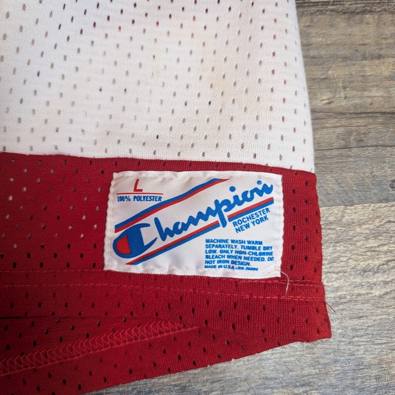 Vintage 80s Champion Hockey Jersey Made In USA Red White Large gallery