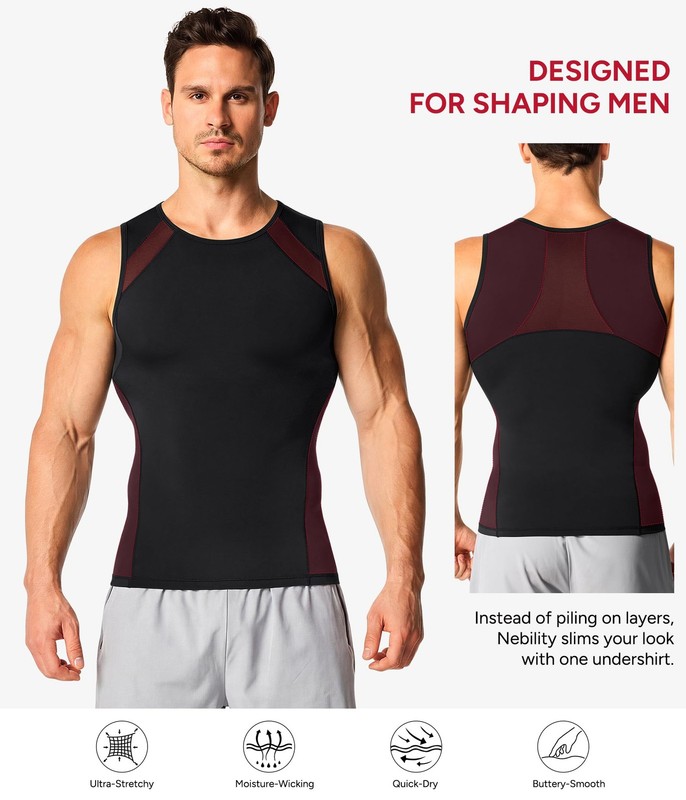 Nebility Men's Slimming Compression Tank Top - Tummy Control Body Shaper Black gallery