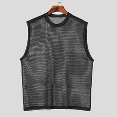 Summer Men’s Clothing Luxury Knit Hollw Out Tank Tops O Neck Sleeveless Mesh Sex