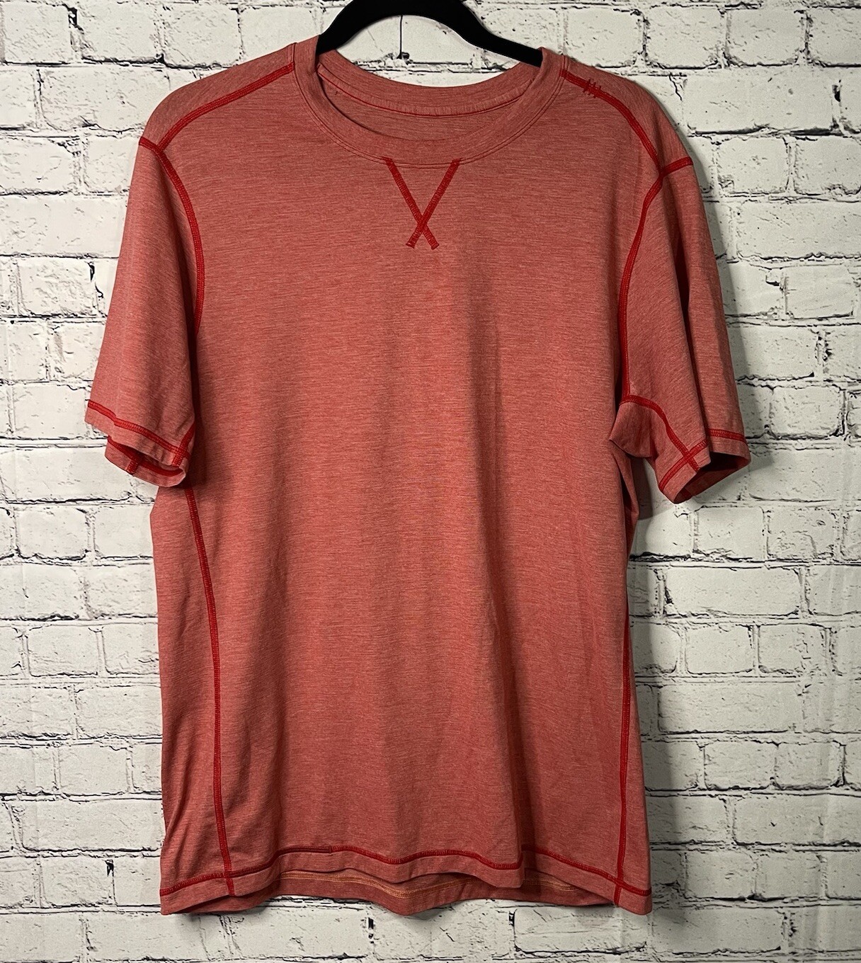 Lululemon The Fundamental T-Shirt Mens Large Salmon Pink Red Crew Neck Tee gallery