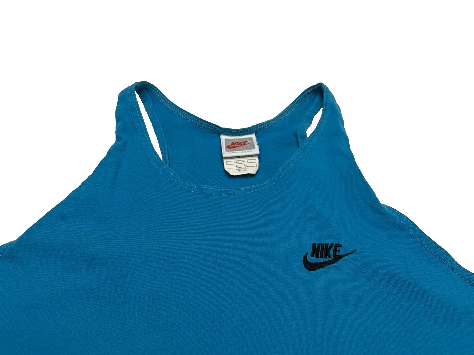 Vintage Nike Tank Top Shirt Men's Large Turquoise w/ Black Logo Made in USA gallery