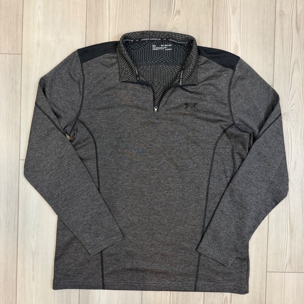 Under Armour Mens ColdGear 1/4 Zip Pullover Charcoal Gray Fitted Size 2XL