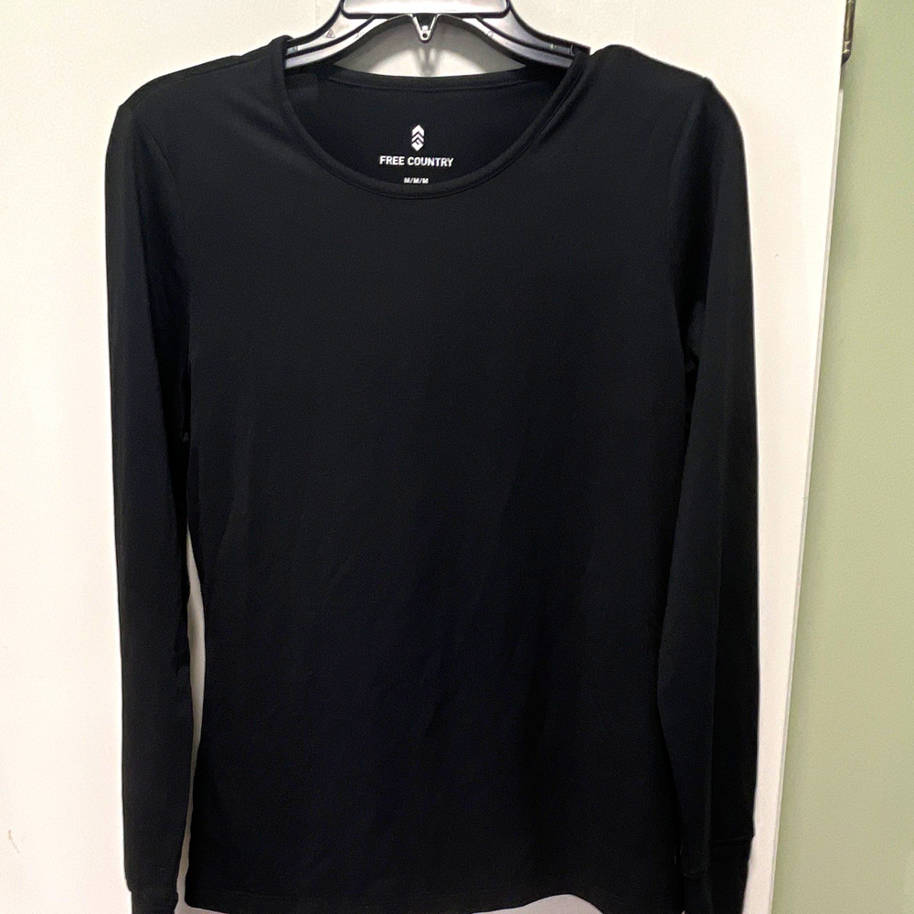 Free Country Men's Black Long Sleeve Crew Neck Solid T-Shirt, Size M