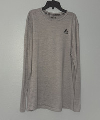 Reebok Men’s M Gray Long Sleeve Crew Neck Stretch Polyester-Spandex Logo Tee