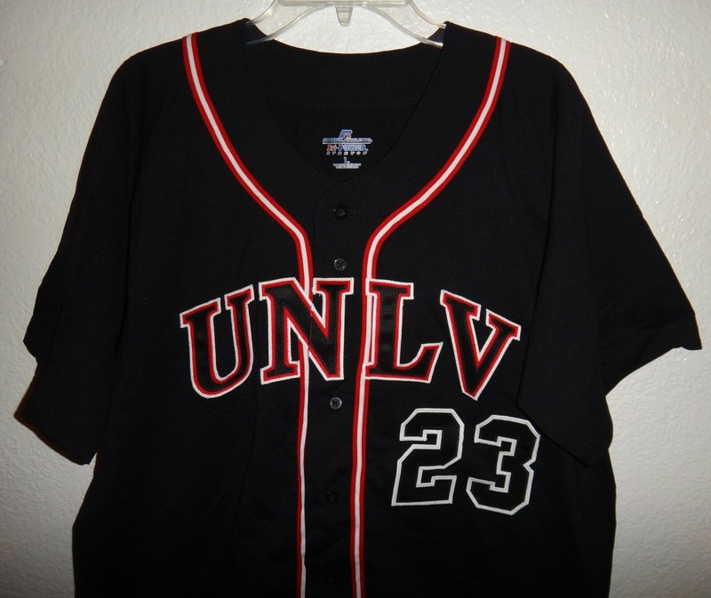 EUC MENS L LG RUSSELL TEAM ISSUED UNLV RUNNIN REBELS BASEBALL GAME JERSEY #23 gallery