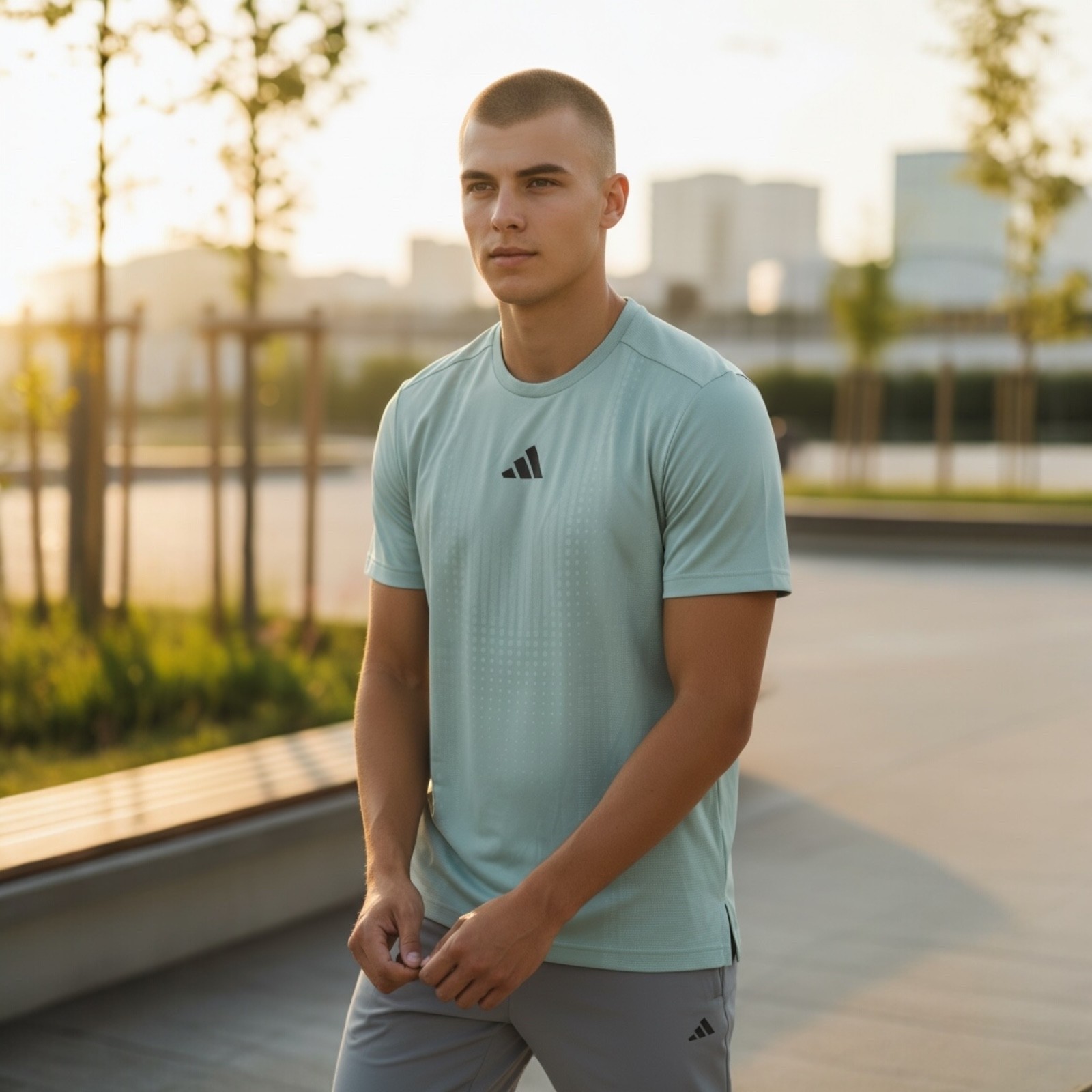 Adidas Airchill Short Sleeve Training T-Shirt Men’s Large Silver Green JI8197 gallery