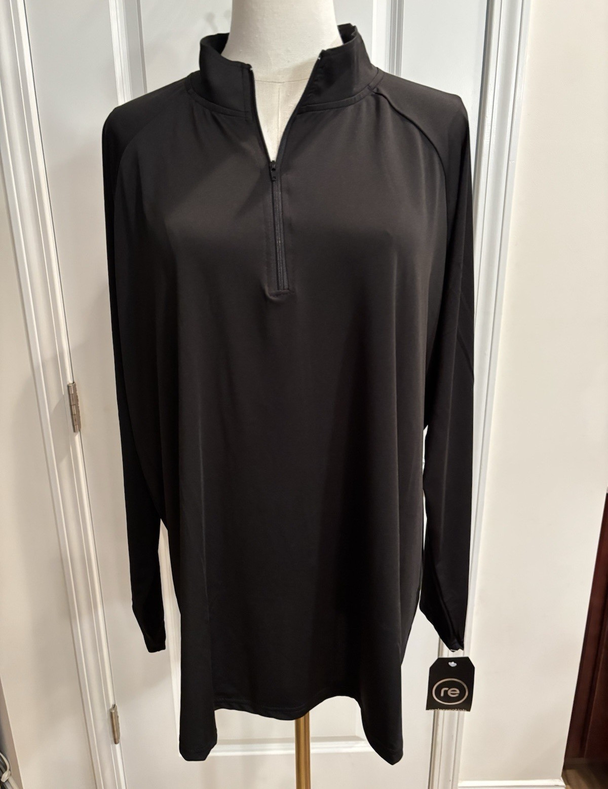 Real Essentials 1/4 Zip Mock Neck Pullover 2X Black Solid Long Sleeve gallery