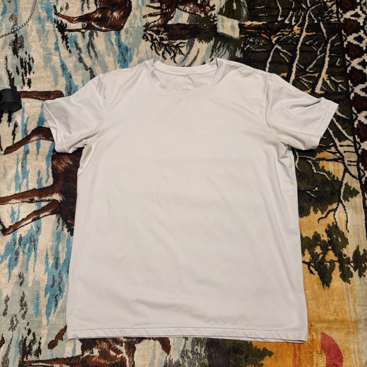 Alo Men’s White L Lightweight Polyester Blend Crew Neck Logo T-Shirt gallery