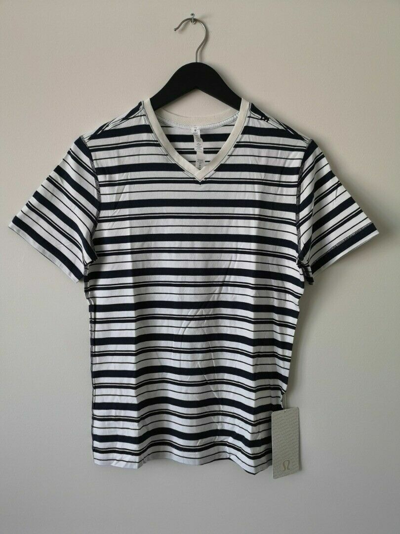 NWT LULULEMON 5 Year Basic V Neck Shirt Top Men's Small TSWB Navy White Stripe gallery