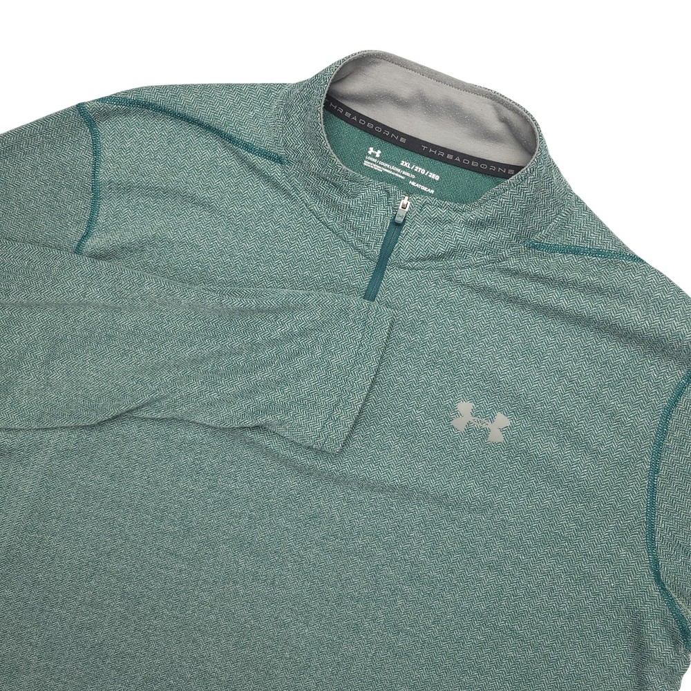Under Armour HeatGear Pullover Mens 2XL Green Herringbone 1/4 Zip Long Sleeve