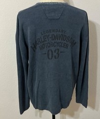 Harley Davidson Blue Waffle Knit Henley Logo Long Sleeve Thermal Shirt Men Large