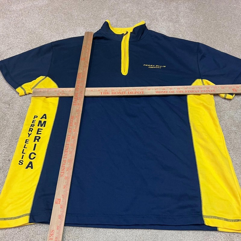 Perry Ellis Active Sweatshirt 1/4 Zip Men’s Blue Yellow Short Sleeve Size XL gallery