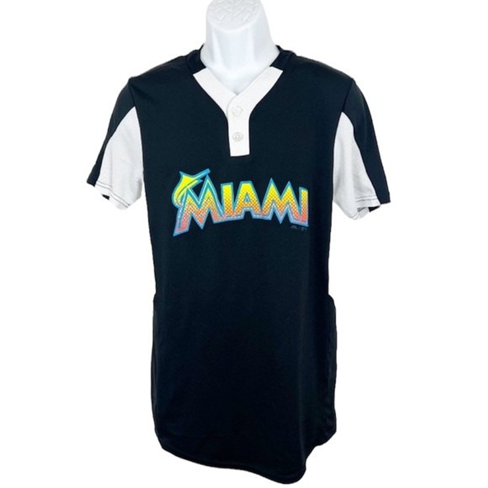 Miami Marlins Jersey Men Small Shirt Majestic Cool Base Button Up Baseball Men gallery