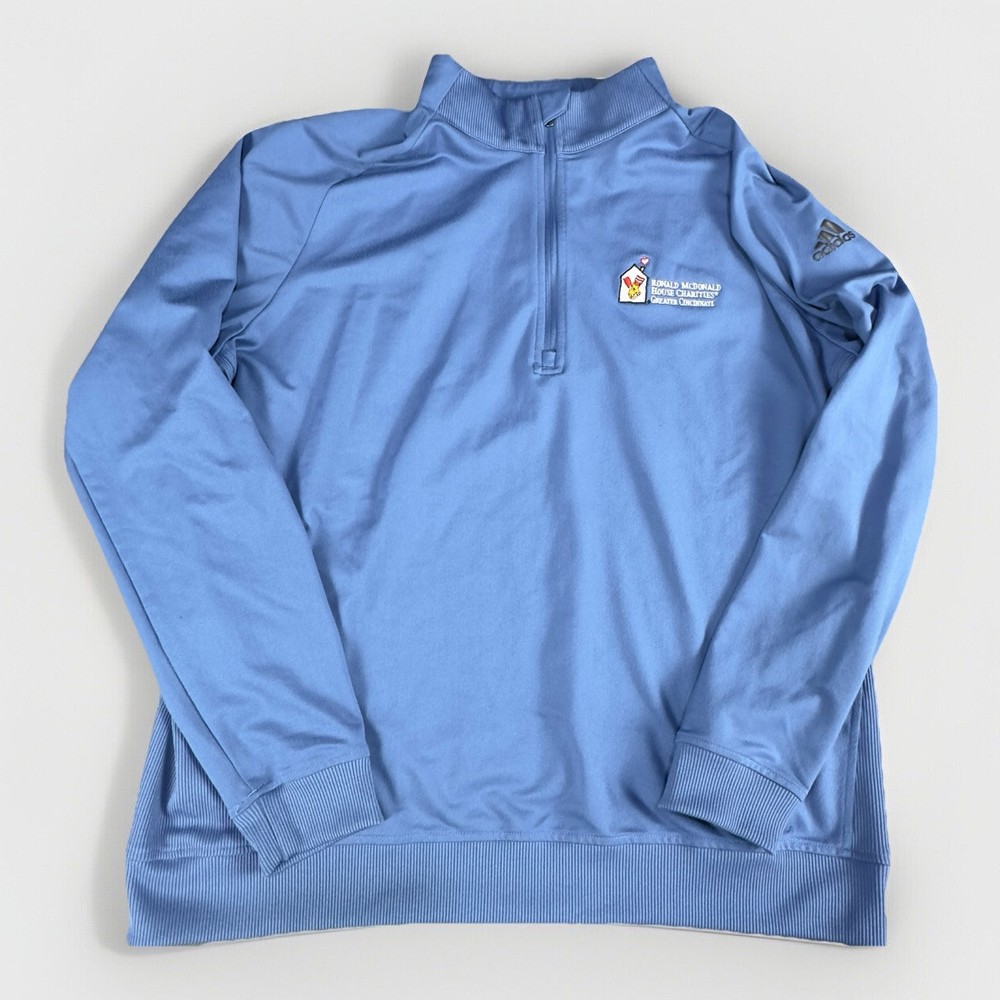 Adidas Golf 1/4 Zip Jumper Mens Large Ronald McDonald Charity Blue Top McDonalds
