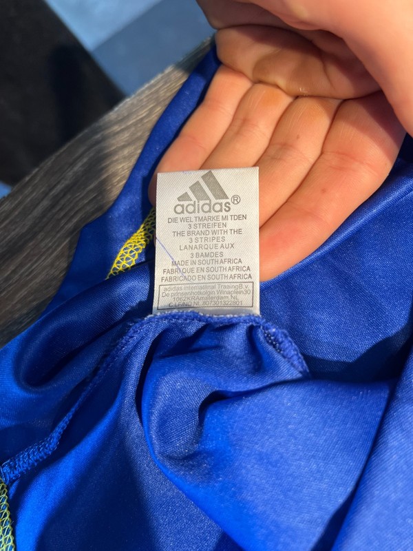 Adidas Soccer Jersey Men XXL Blue Yellow Tanzania ClimaCool Athletic Fit youth gallery