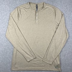 Vuori Ease Performance Henley Long Sleeve Shirt Stretch XL Mens Beige Active