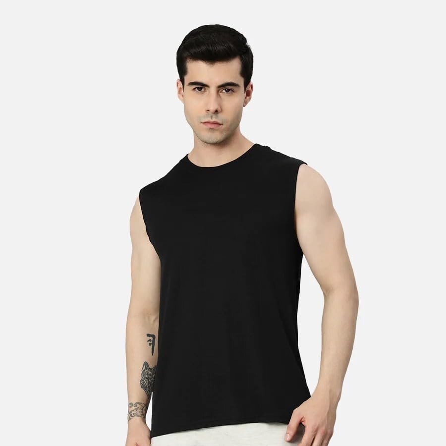 Faricon Men's Super Combed Cotton Rib Solid Round Neck Muscle Vest gallery