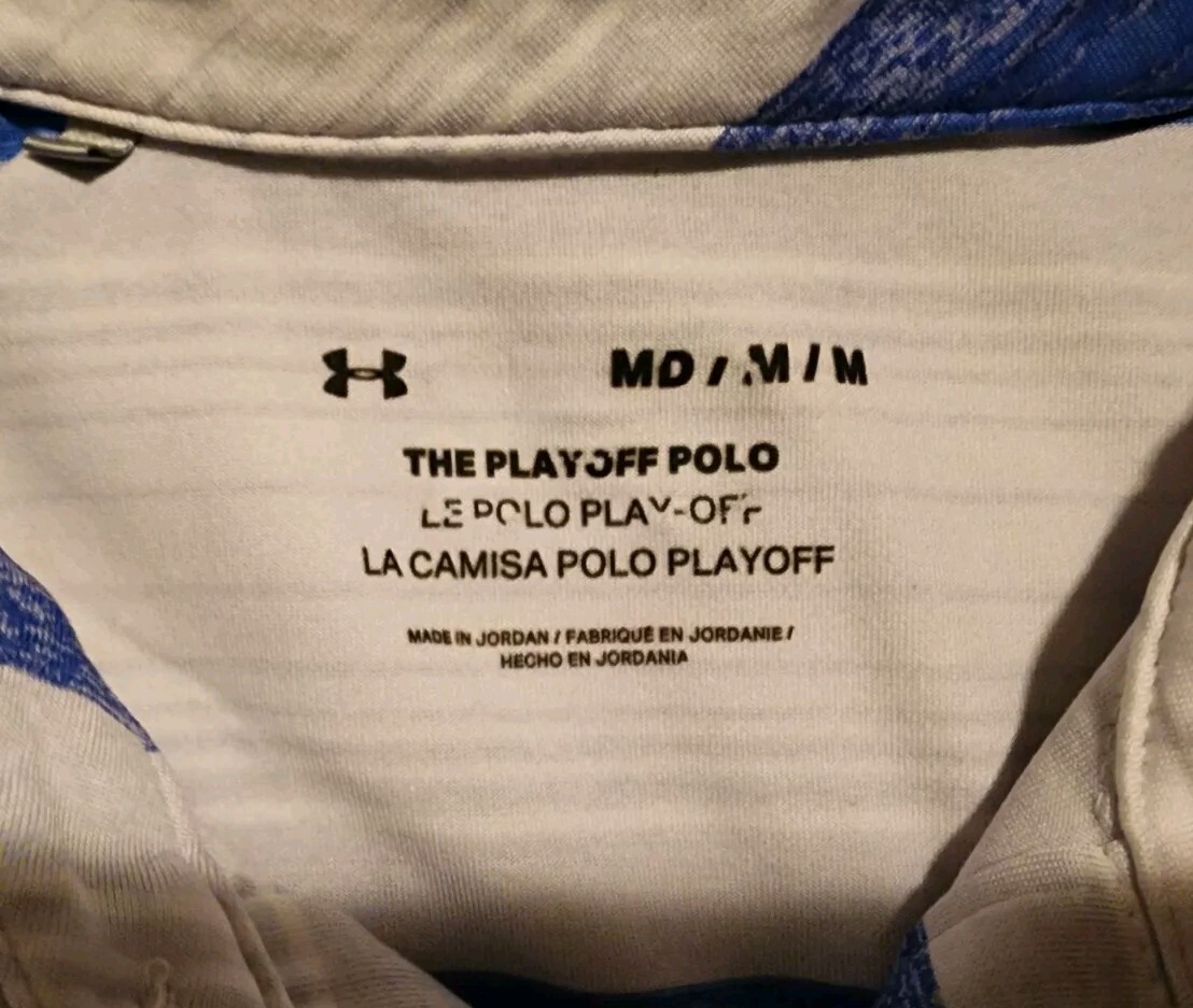Under Armour The Playoff Polo Golf Shirt White Blue Colorblock Mens Med gallery
