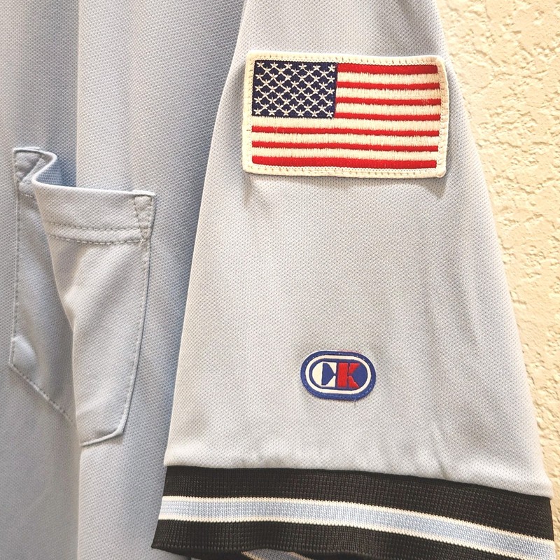 Cliff Keen Athletic Large Light Blue Umpire Shirt #44 US Flag Embroidered gallery
