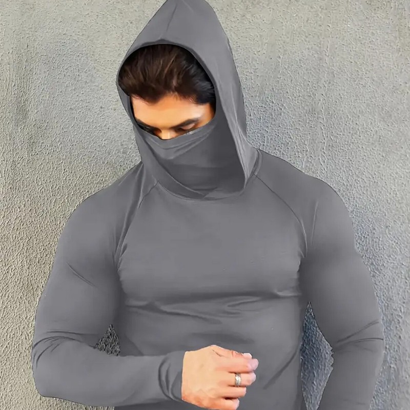 Mens Hooded Compression Long Sleeve T-shirt for Cycling Outdoor Sports Top Shirt gallery