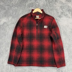 The North Face Gordon Lyons Pullover Mens XL Red Fleece 1/4 Zip Shadow Plaid