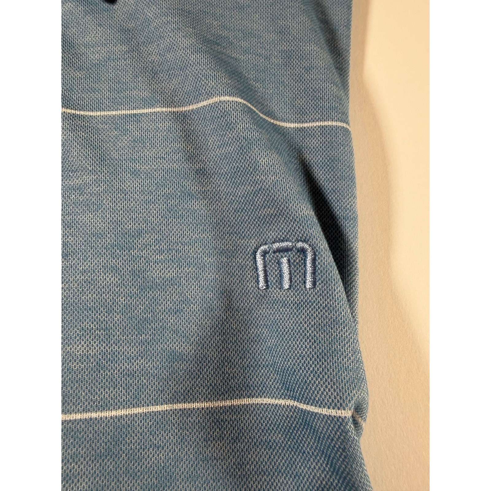 TravisMathew Men’s Medium Blue Striped Golf Polo Shirt Performance Casual gallery