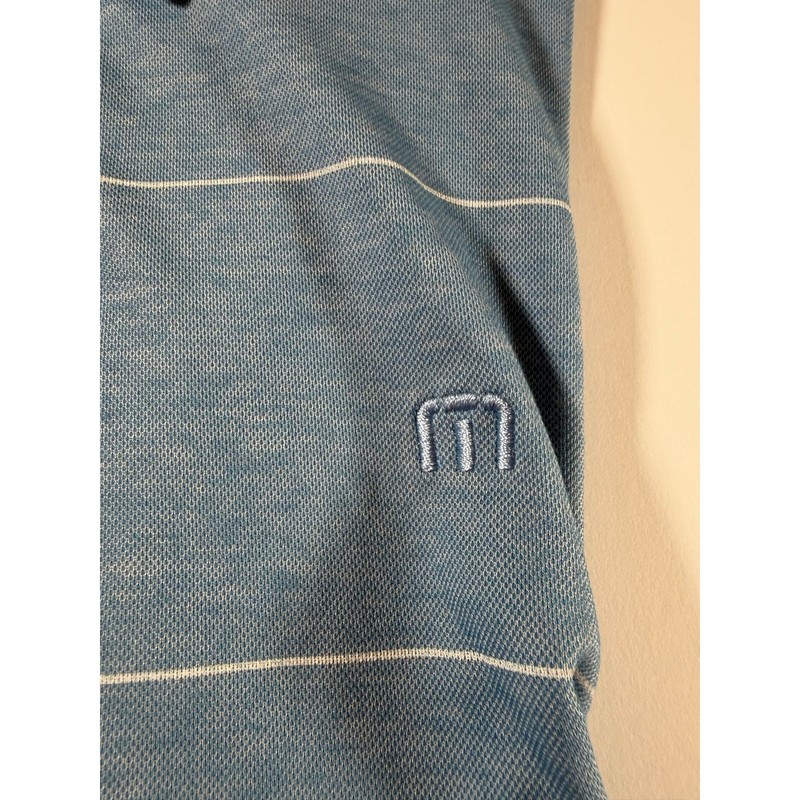 TravisMathew Men’s Medium Blue Striped Golf Polo Shirt Performance Casual gallery