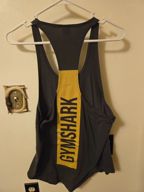 2 Gymshark React Stringer Tank Top Mens Small Orange/Blue Shark Graphic gallery