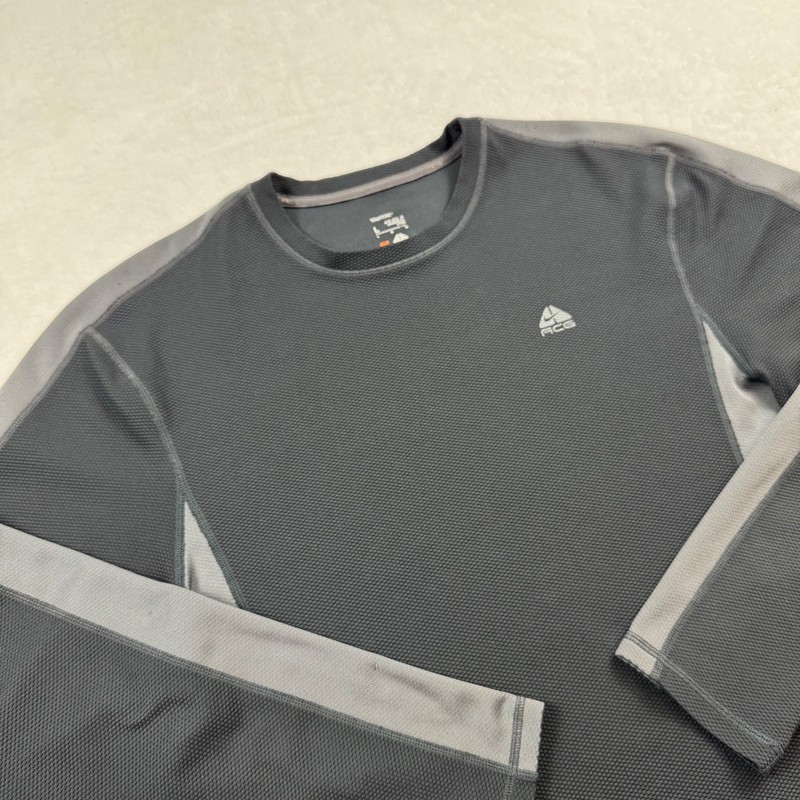 VTG Nike ACG T-shirt Men's size L black grey Fit-Dry long sleeve waffle knit gallery