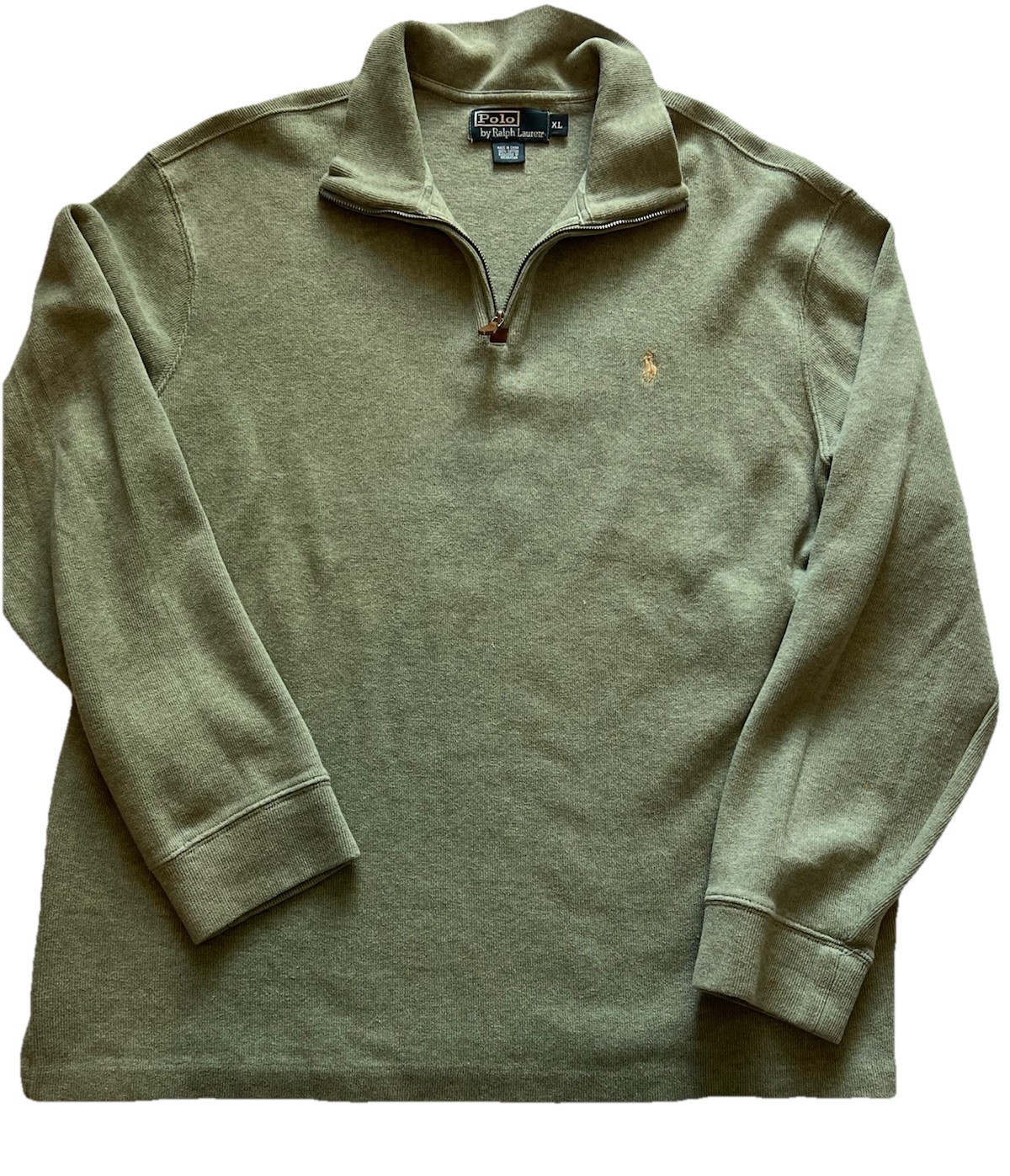 Polo Ralph Lauren 1/4 Zip Mens XL Pullover Sweater Leather Zipper Preppy Y2K gallery