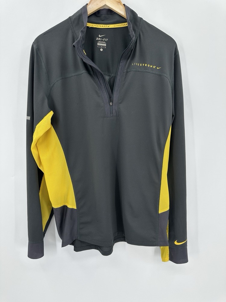 Nike Lance Armstrong Live Strong Pullover Long Sleeve Adult Large Black Yellow