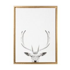 Kate and Laurel Sylvie Deer Black/White Portrait Framed Canvas Wall Art 24×18″
