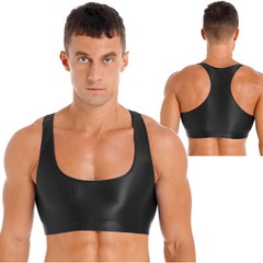 Mens Glossy Solid Tank Tops Sleeveless Crop Tops Vest For Sports Fitness Yoga
