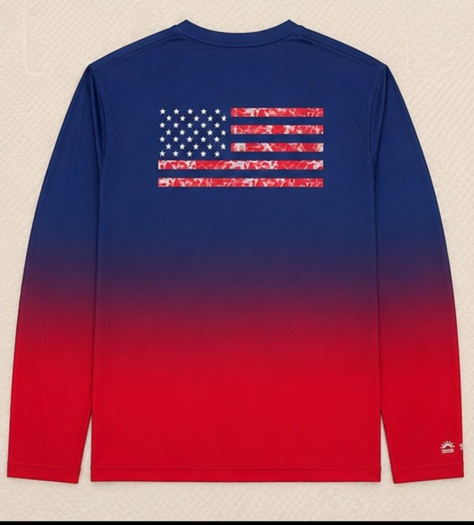Habit Solar-Factor 40+ UPF Fishing Shirt 2XL Blue Red USA Flag Long Sleeve gallery
