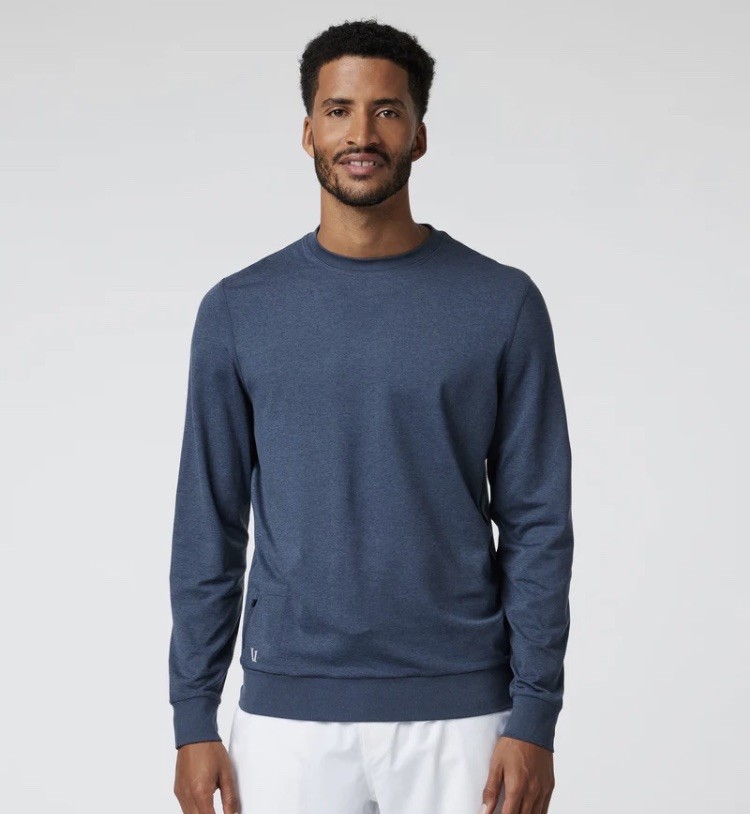 VUORI Men's Ponto Long Sleeve Performance Crew XL Azure Heather Blue EUC gallery
