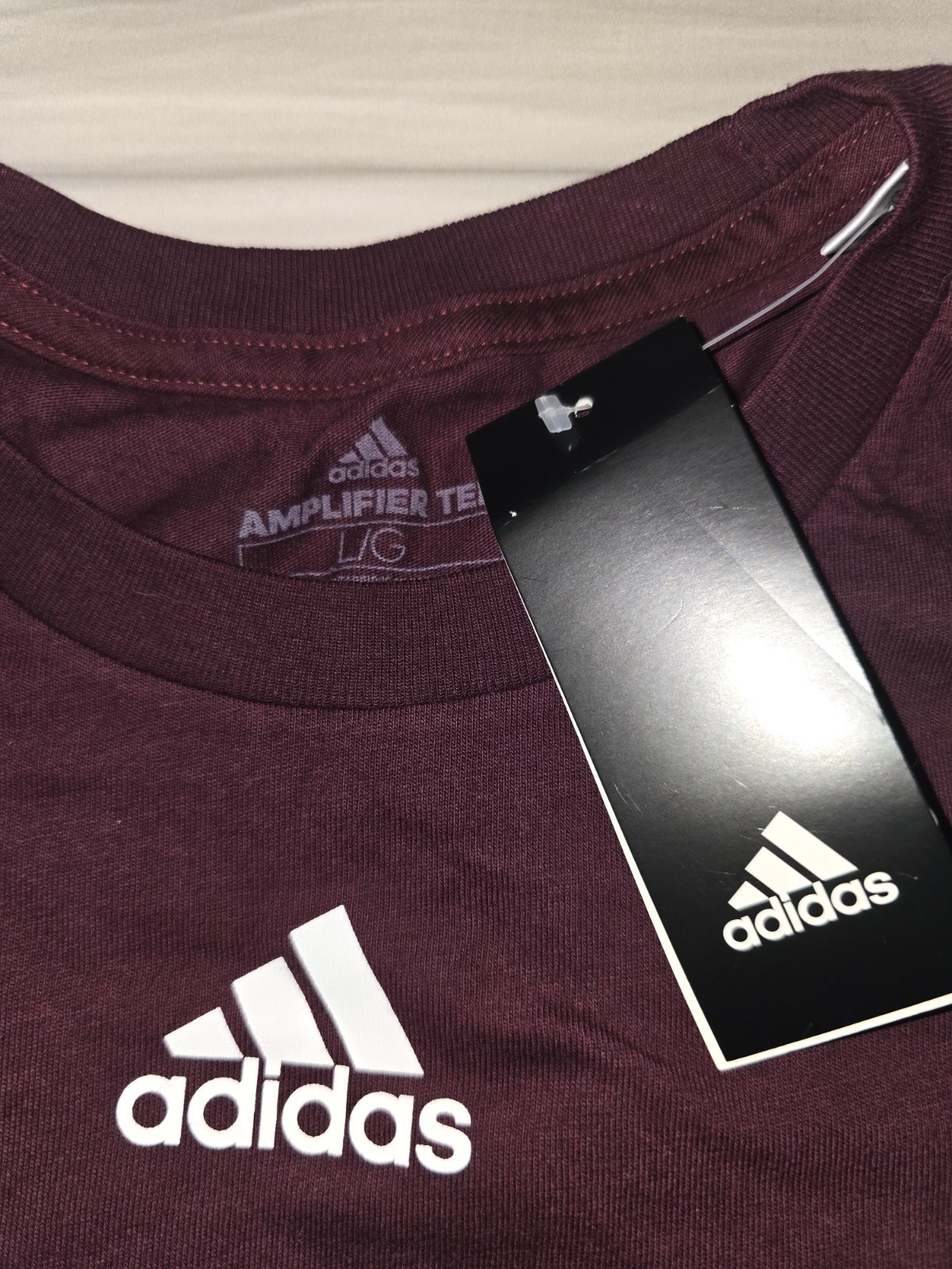 adidas Amplifier Tee Men's Maroon Short Sleeve Crew Neck Cotton T-Shirt Size L gallery