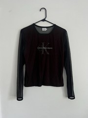 Calvin Klein Red Black Sheer Mesh Long Sleeve Top Size Women’s Large